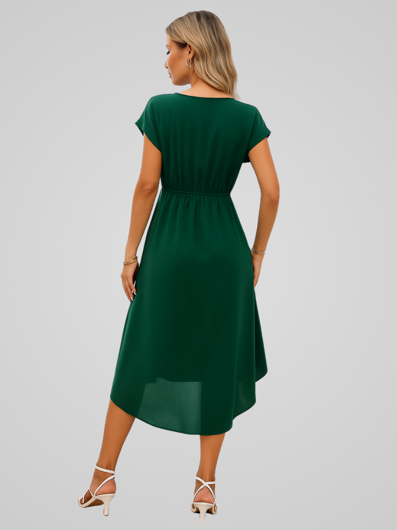 Ivy Sage | Luchtige Midi Jurk met V-hals in Frisse Groentint