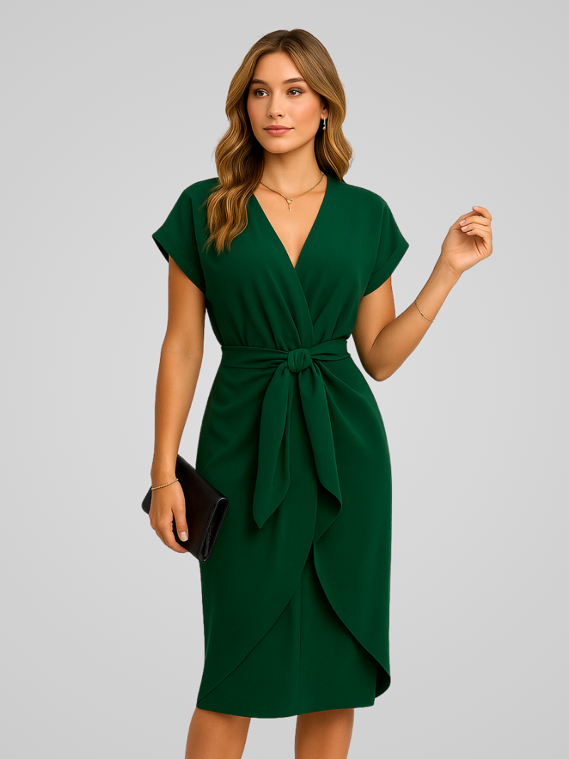 Ivy Sage | Luchtige Midi Jurk met V-hals in Frisse Groentint