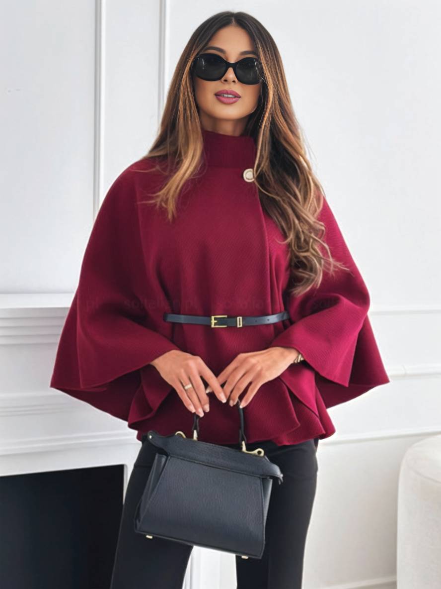 ÉLINOR | Korte ponchojas met ceintuur en vleermuismouwen