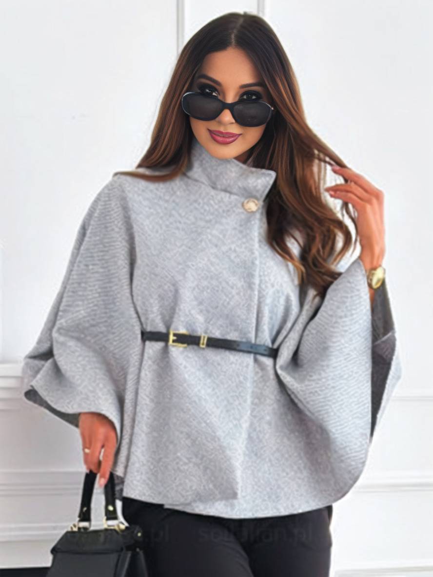 ÉLINOR | Korte ponchojas met ceintuur en vleermuismouwen