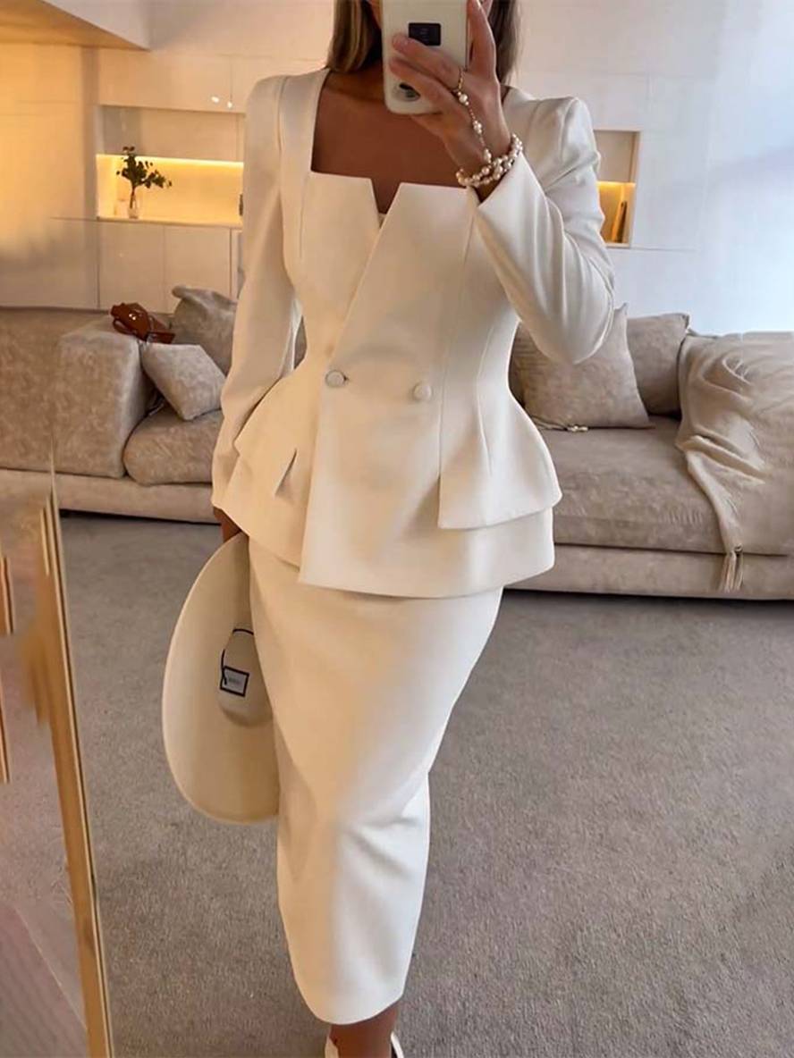 VALÉRIA | Elegante tweedelige kantoorset met blazer en rok
