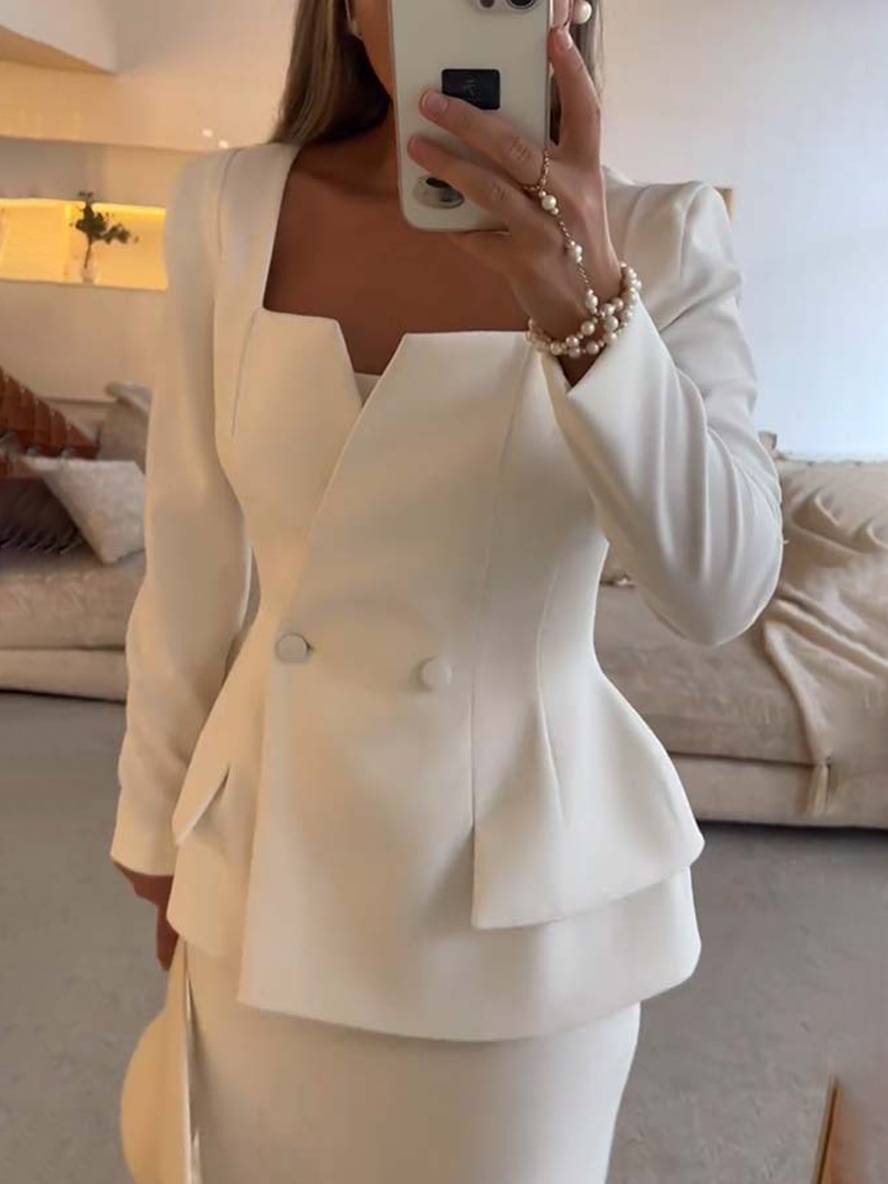 VALÉRIA | Elegante tweedelige kantoorset met blazer en rok