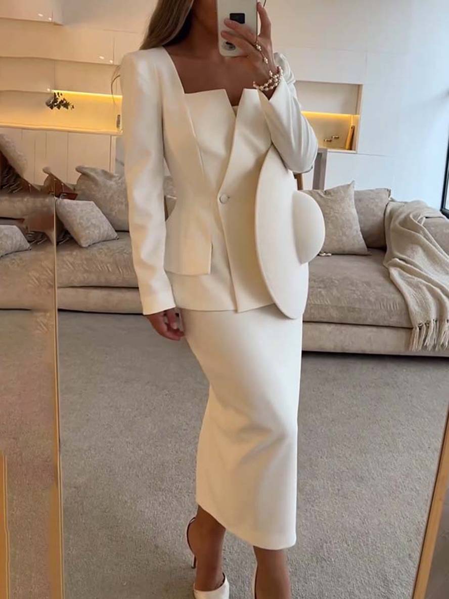 VALÉRIA | Elegante tweedelige kantoorset met blazer en rok