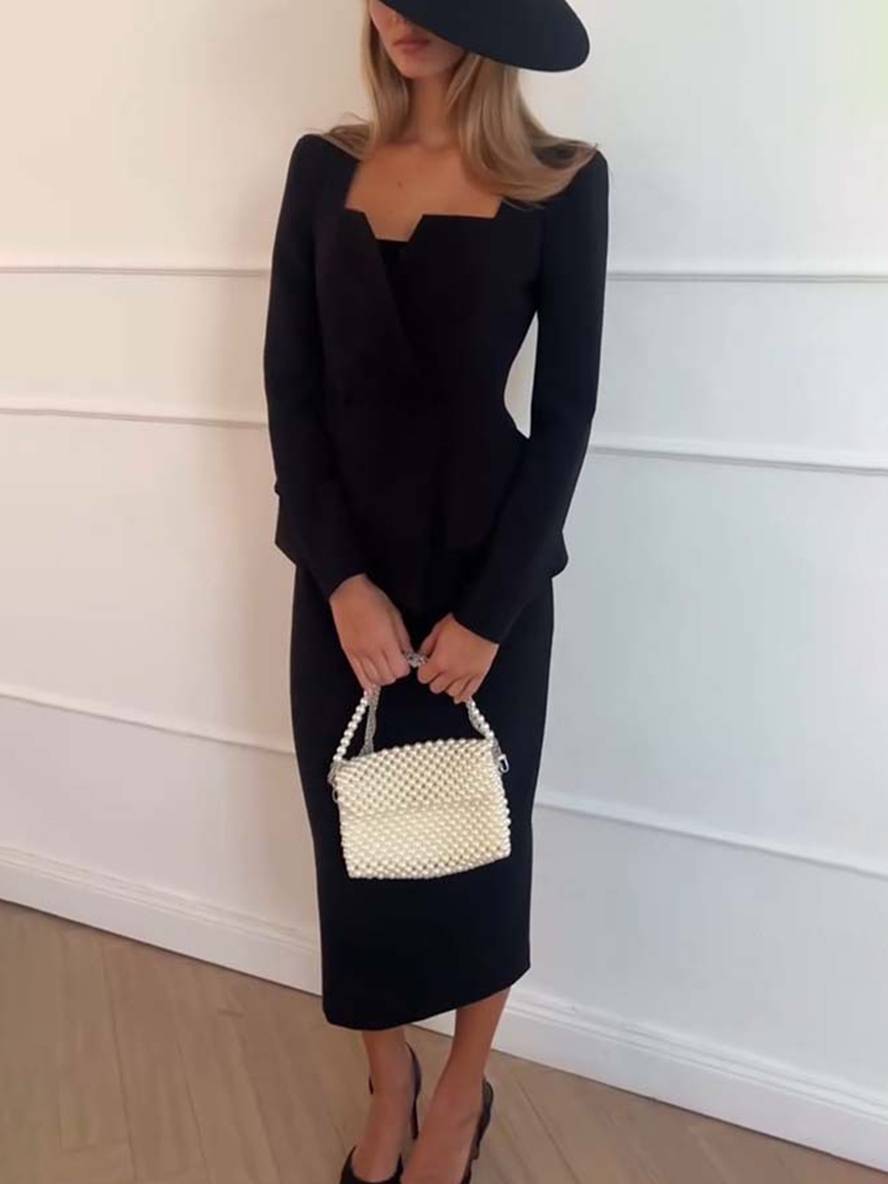 VALÉRIA | Elegante tweedelige kantoorset met blazer en rok