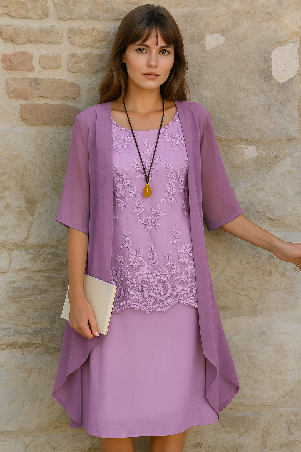 NAYLA | Chiffon Jurk met Bijpassend Vestje in Luchtige Tweedelige Look