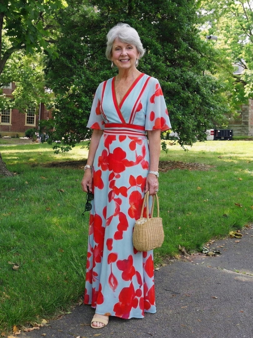 Cori Dames Maxi Jurk | Zachte Stof, Rode Bloemenprint 5
