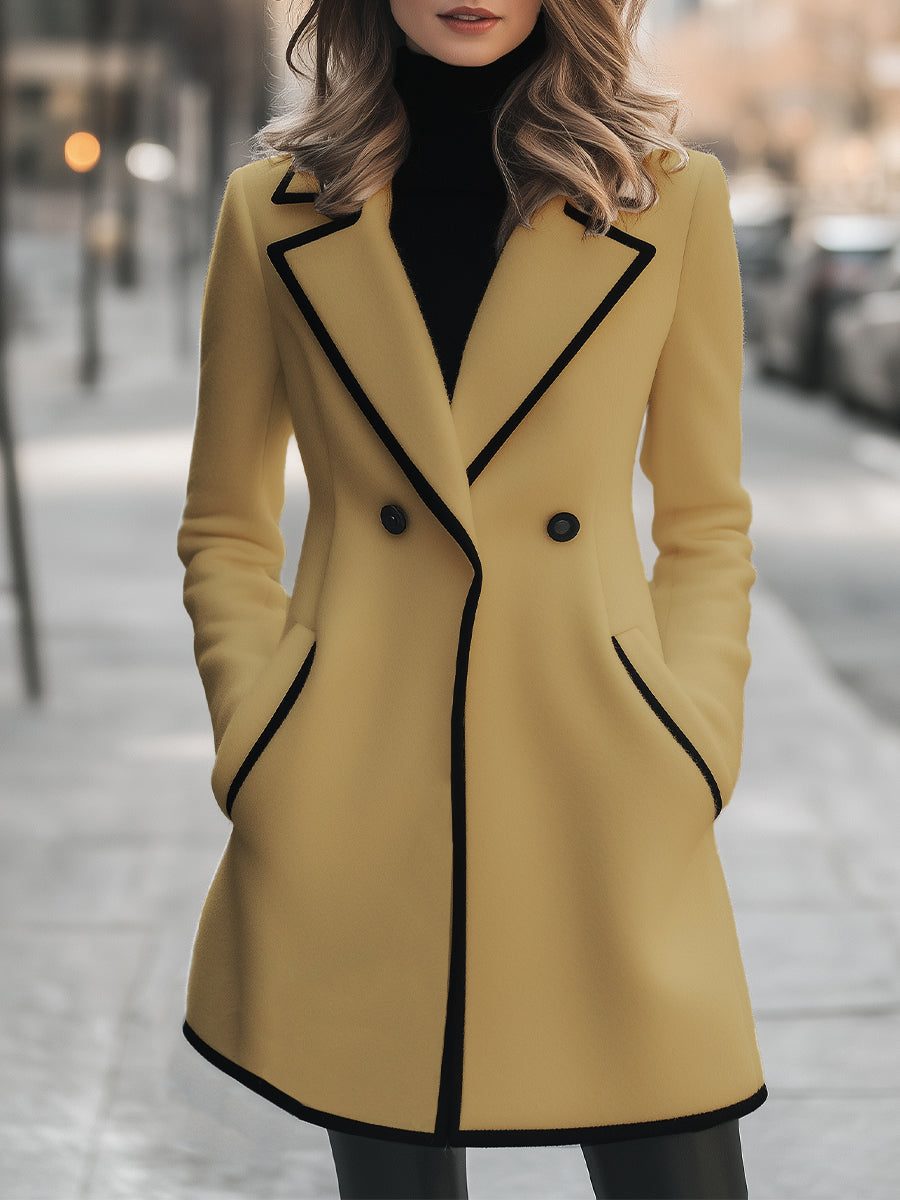 Elegante Lange Winterjas Dames met Zwarte Details en Dubbele Knoopsluiting voor Stijl en Comfort 7