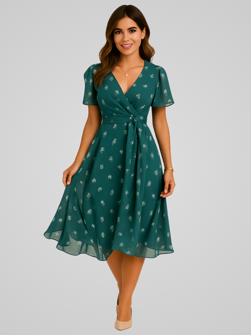 Selina – Luchtige Midi Jurk met V-hals