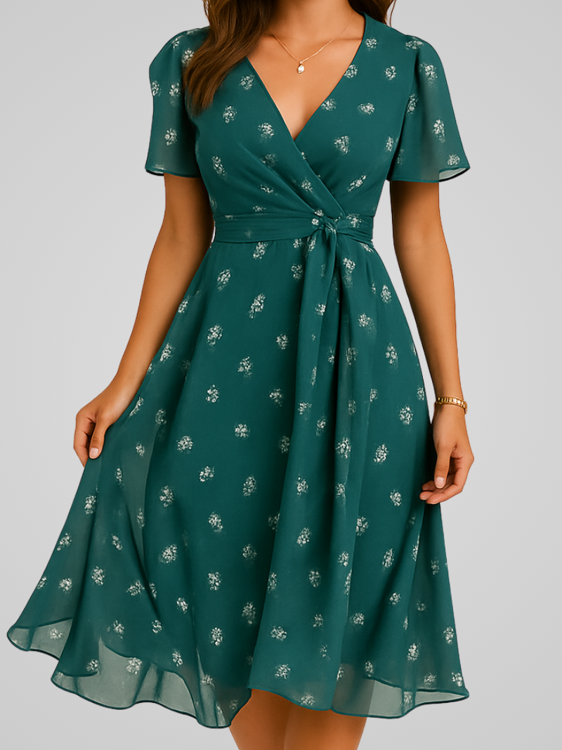 Selina – Luchtige Midi Jurk met V-hals