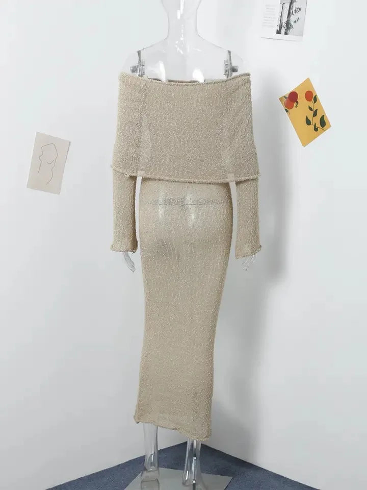 SOLVANA | Gehaakte maxi strandjurk met off-shoulder hals