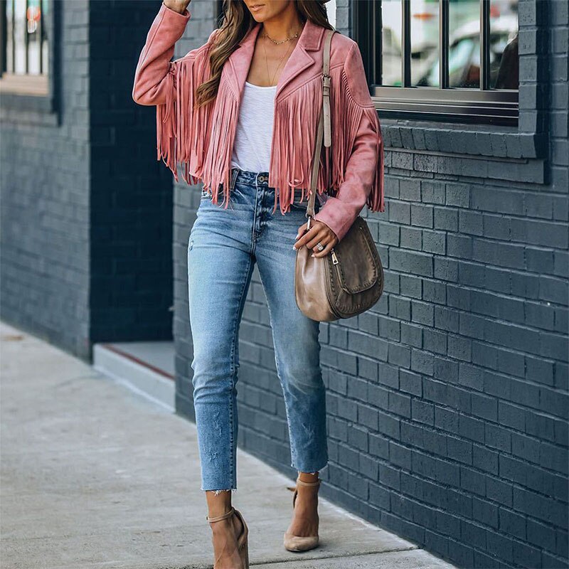 Suède damesjas met franjes | Boho-chic jasje voor een trendy look