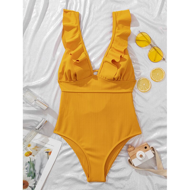 ROXANNE | Boho Bikini met V-Hals, Ruches & Open Rug