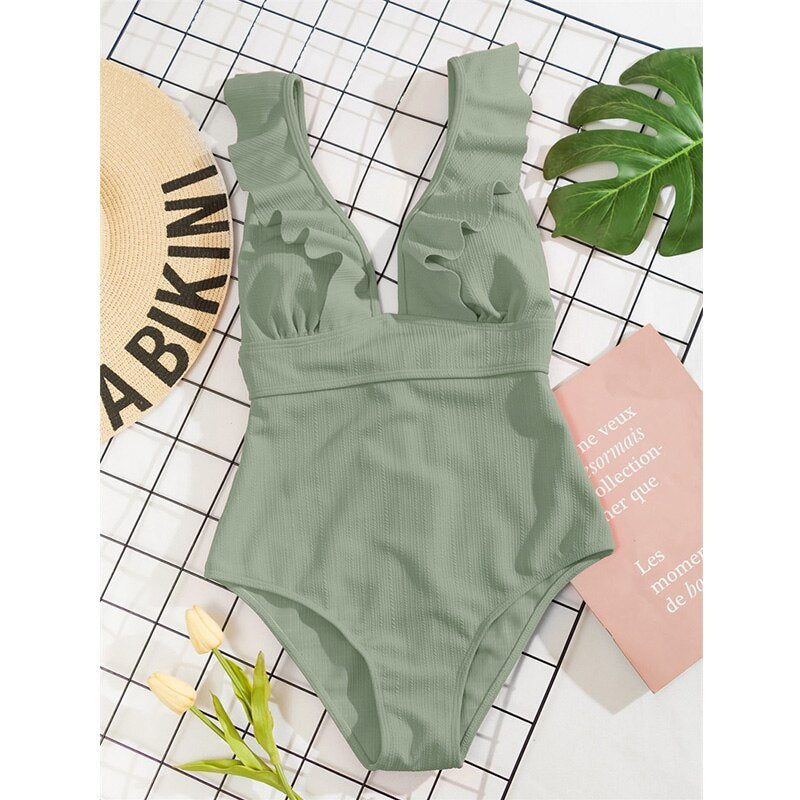 ROXANNE | Boho Bikini met V-Hals, Ruches & Open Rug