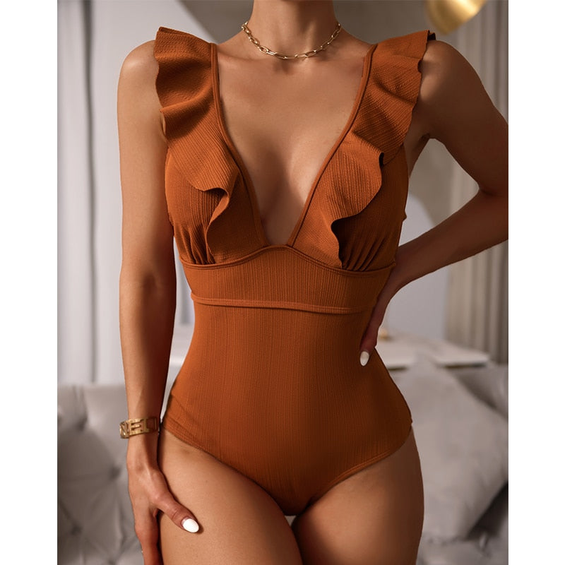 ROXANNE | Boho Bikini met V-Hals, Ruches & Open Rug