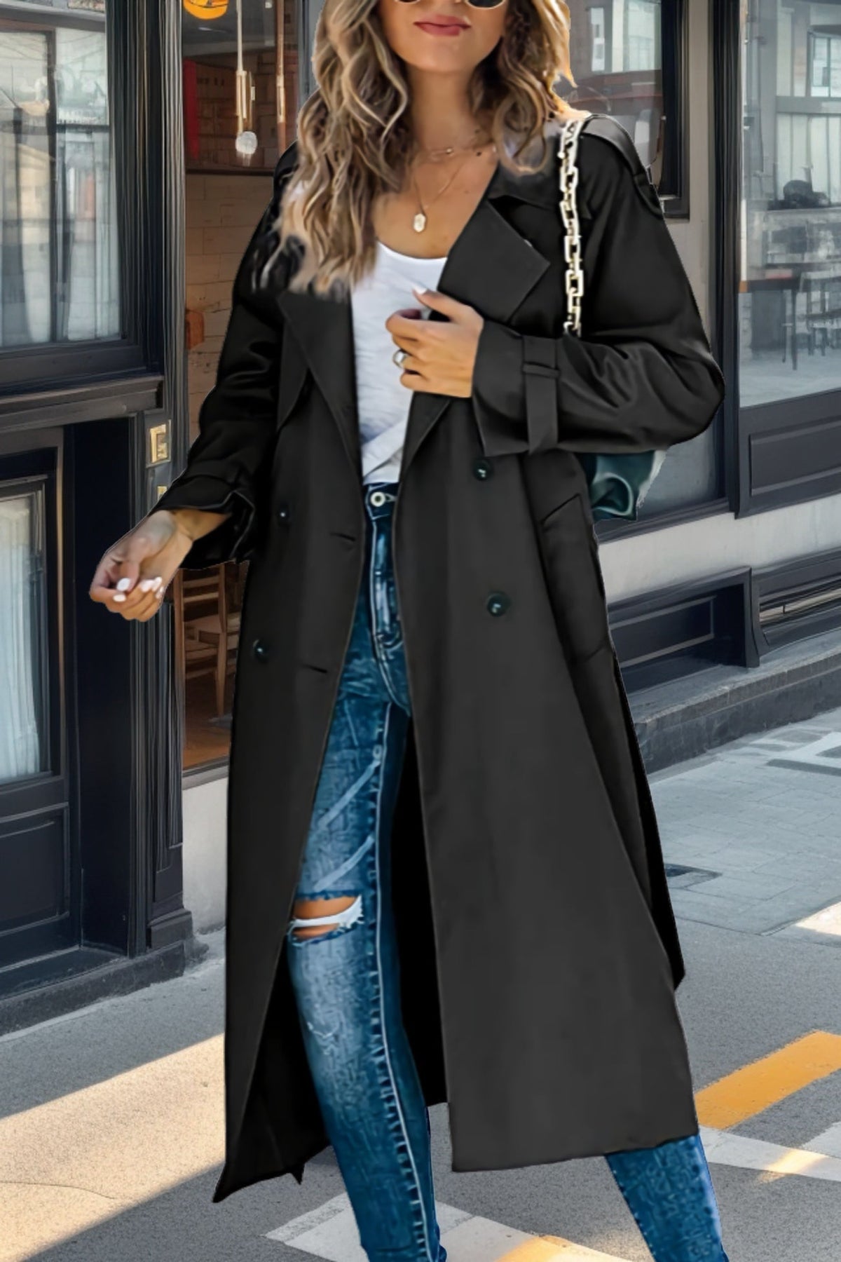 Iris Dames Trenchcoat | Ademend Polyester, Double-Breasted Zwart 5