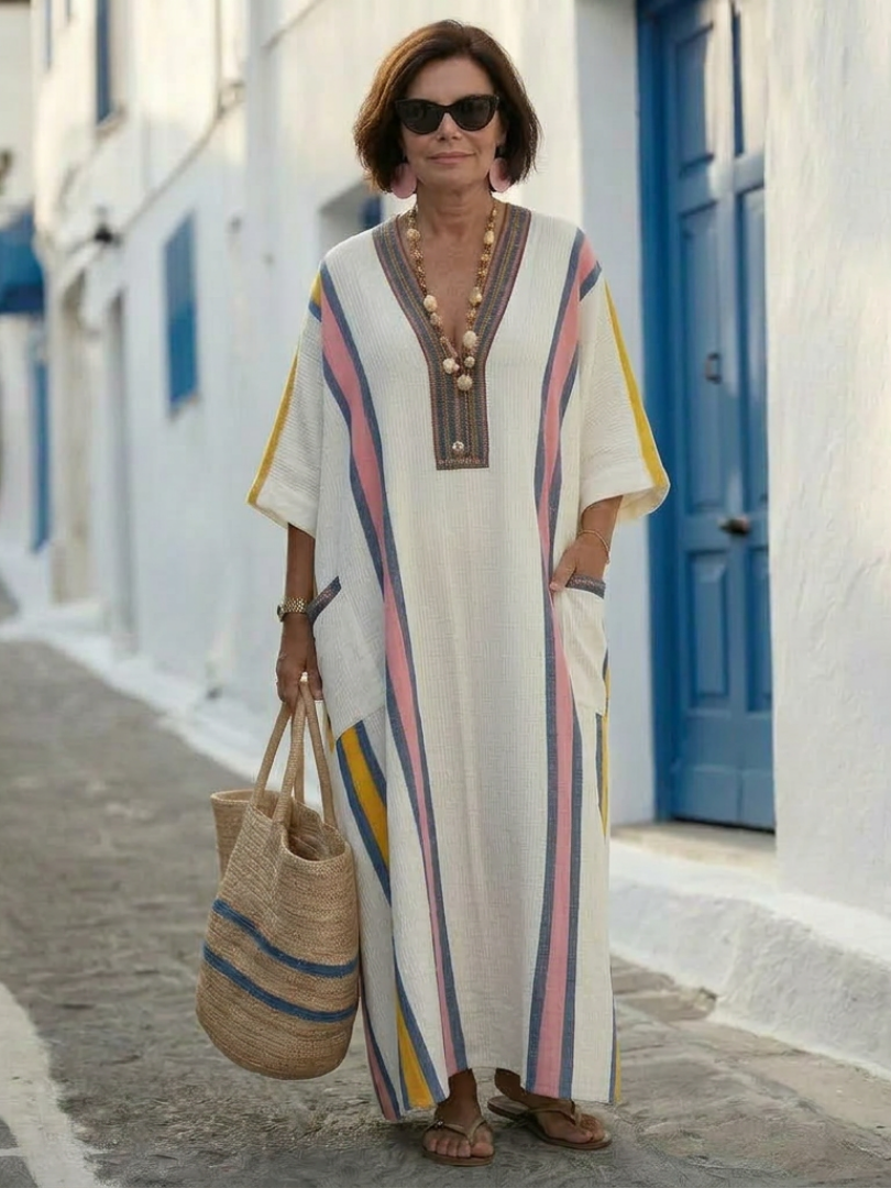 Nora Dames Maxi Jurk | Ademend Katoenmix, Elegante V-hals 5
