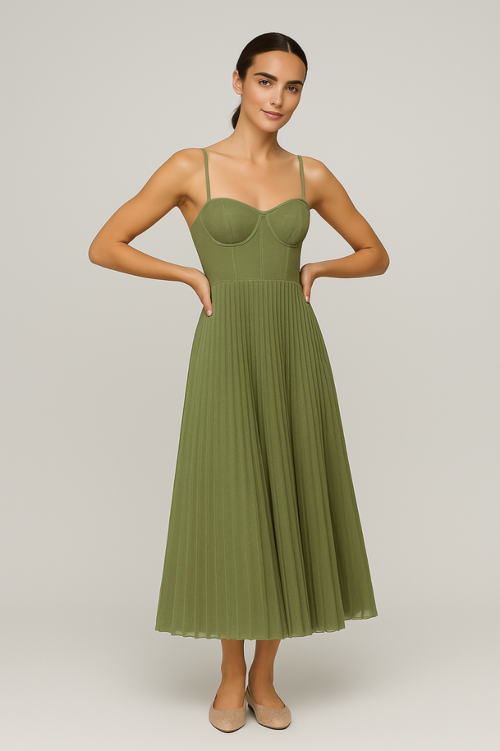 Isabelle | Uitlopende Midi-Jurk met Geplooide Tule Bustier Voor Feestelijke Elegantie