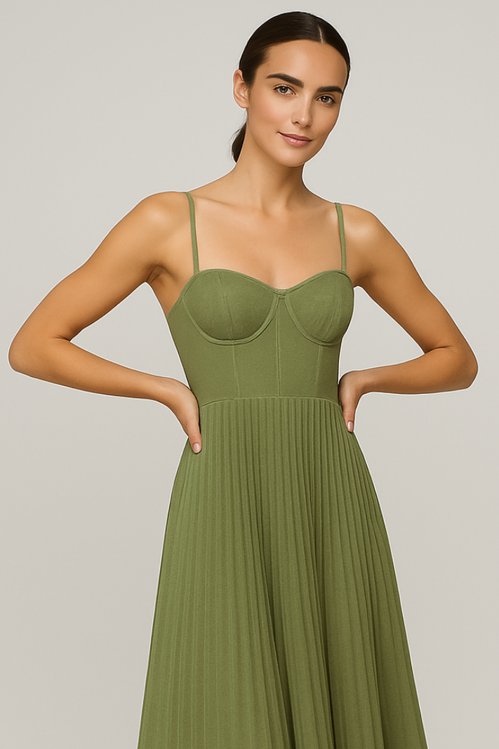 Isabelle | Uitlopende Midi-Jurk met Geplooide Tule Bustier Voor Feestelijke Elegantie
