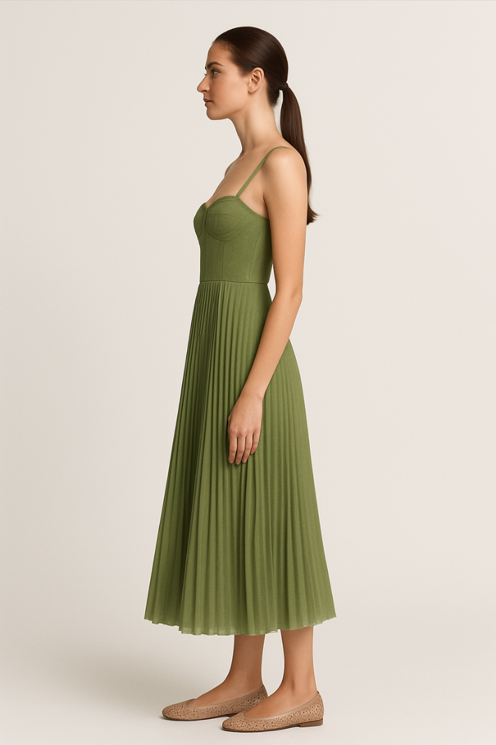 Isabelle | Uitlopende Midi-Jurk met Geplooide Tule Bustier Voor Feestelijke Elegantie