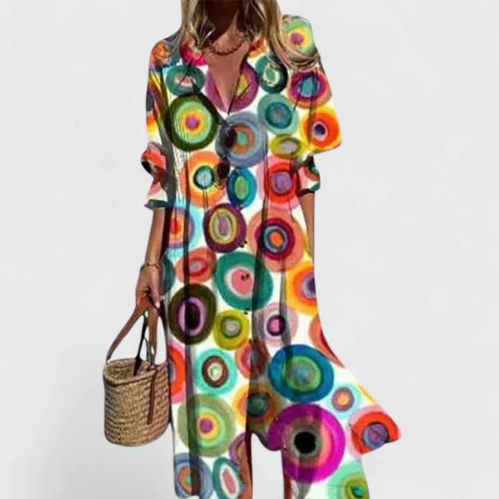 Pia Lange Jurk Dames | Boho Chic, Flatterende Pasvorm, Kleurrijk 6