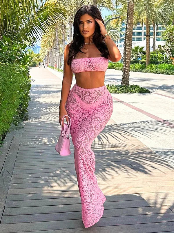 Fleur – Verleidelijke Kant Set met Maxi Rok