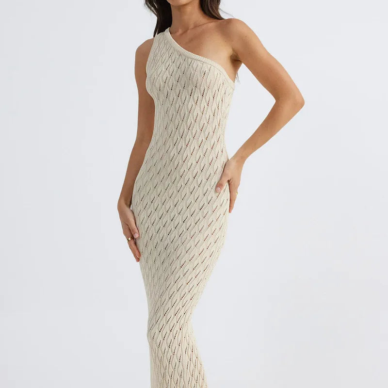 Alira – Asymmetrische Lange Jurk in Sexy Knitlook