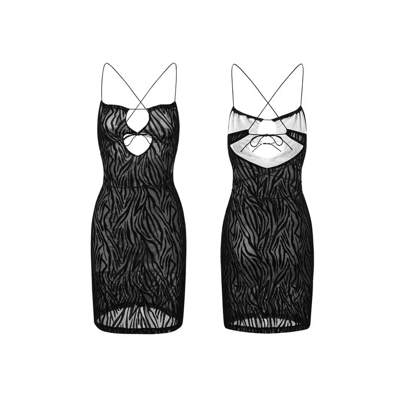 ZARIEL | Hollow-out Sling Mini Dress in Zwart of Wit