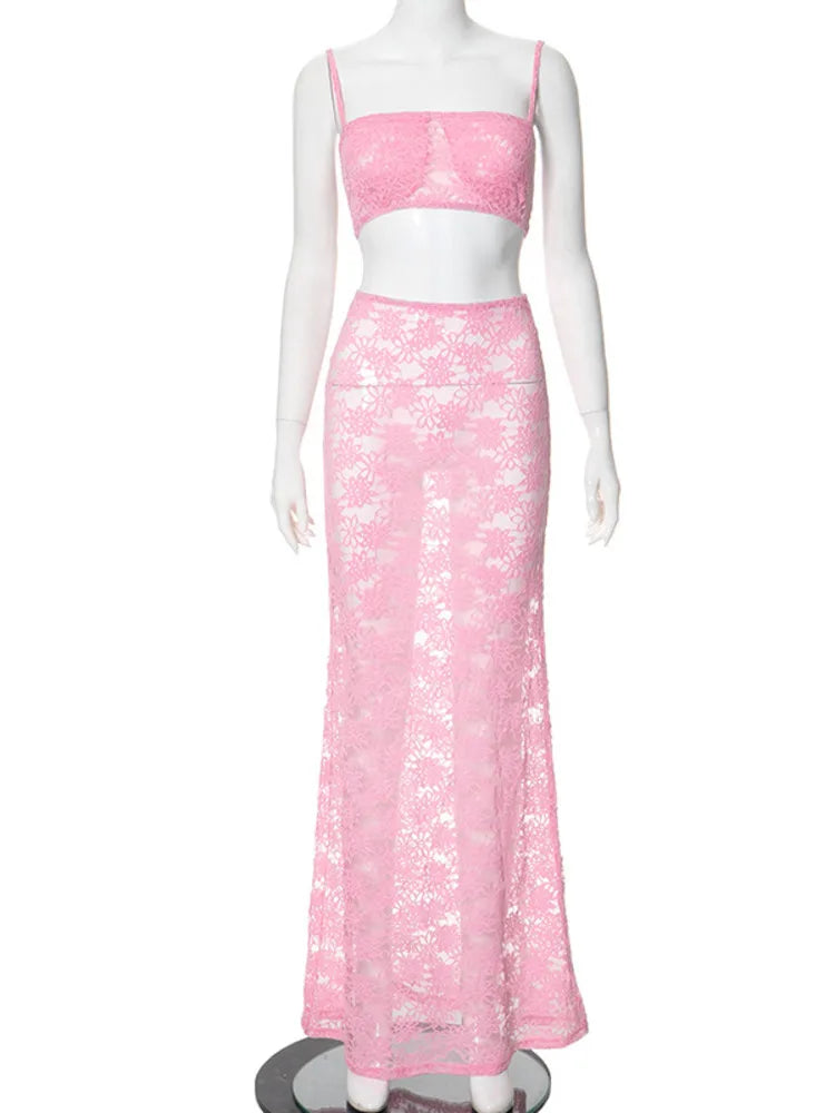 Fleur – Verleidelijke Kant Set met Maxi Rok
