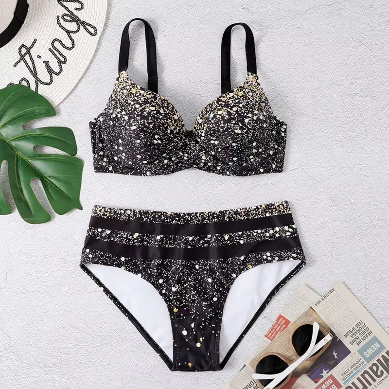 TALIA | Bikini Set met Bladprint en Hoge Taille