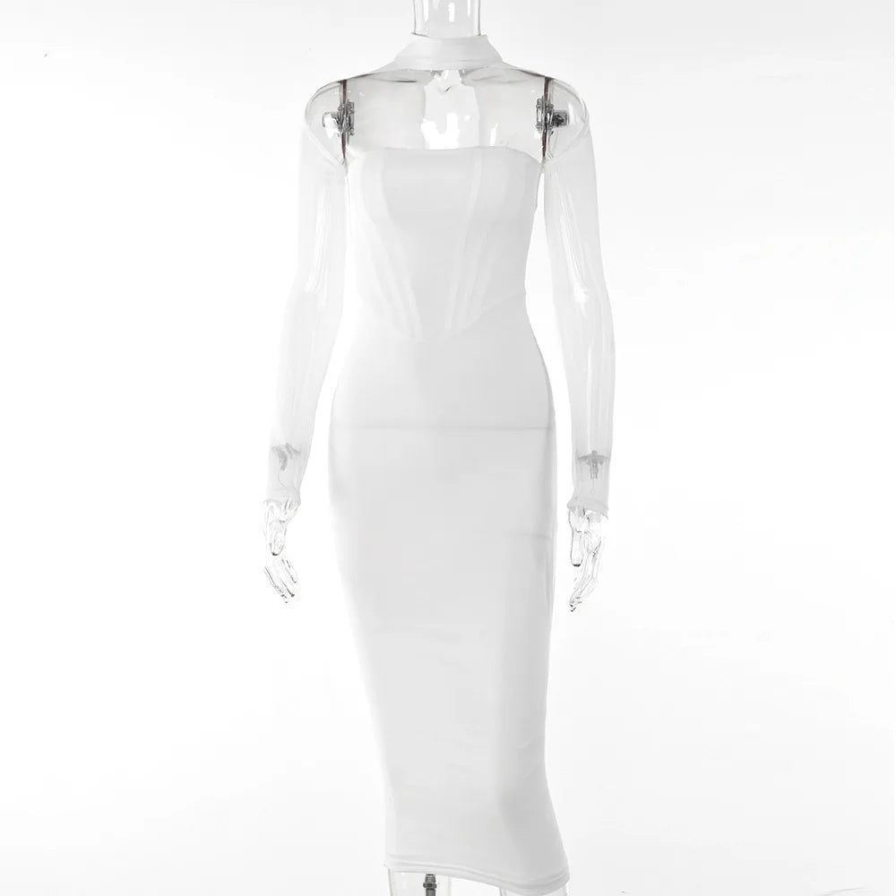 Korset Midi-jurk Met Lange Mouwen – Y2K Elegantie in een Tijdloos Silhouet