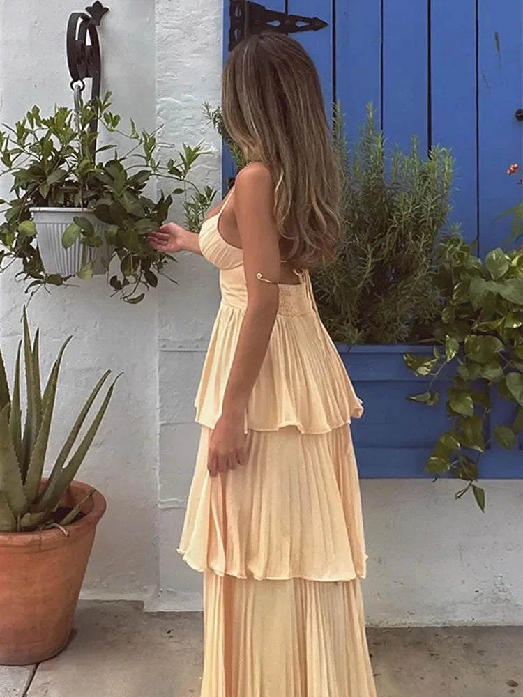 Multi-layer maxi sundress rugloos voor zomer en lente | Mychelle