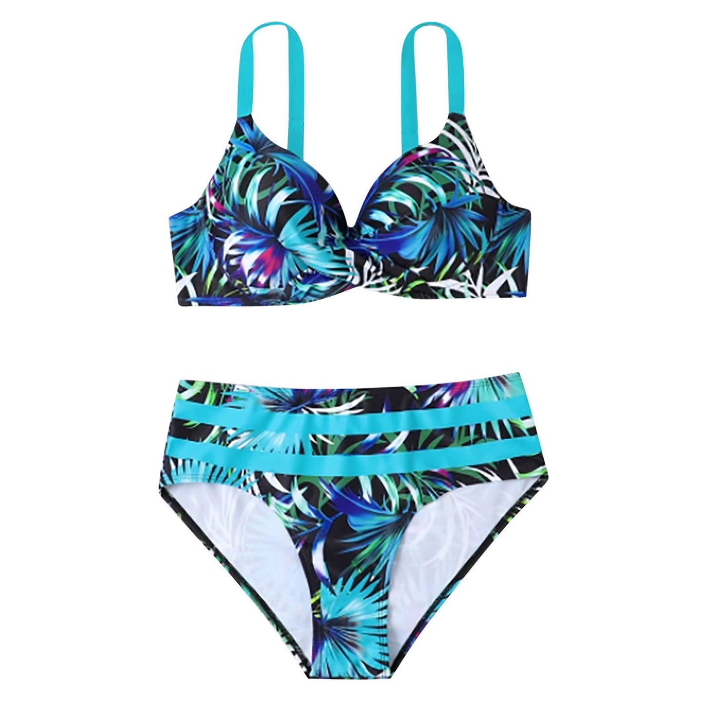 TALIA | Bikini Set met Bladprint en Hoge Taille