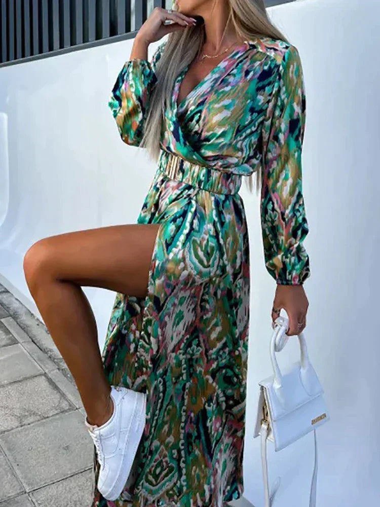 KALIA | Elegante Jurk met Hoge Split en Tailleaccent
