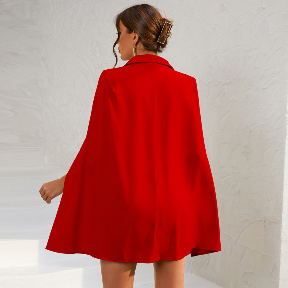 Sloane | Zwarte Cape Blazerjurk met Gouden Details