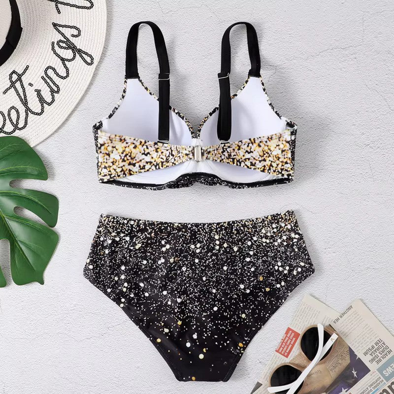 TALIA | Bikini Set met Bladprint en Hoge Taille