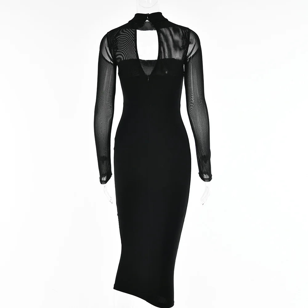 Korset Midi-jurk Met Lange Mouwen – Y2K Elegantie in een Tijdloos Silhouet