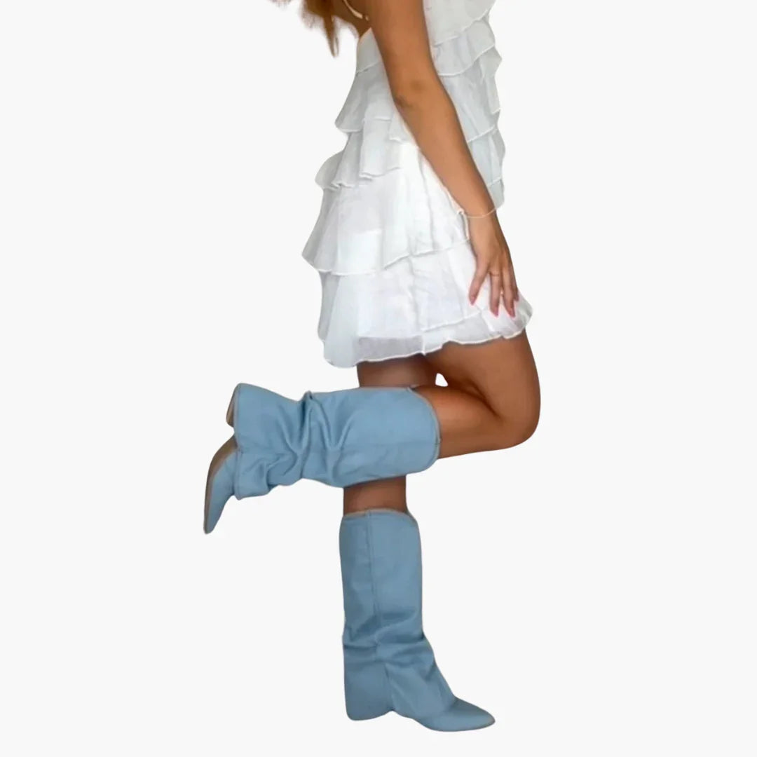 Sophie Dameslaarzen | Hoogwaardig Denim, Comfortabele Blokhak 6
