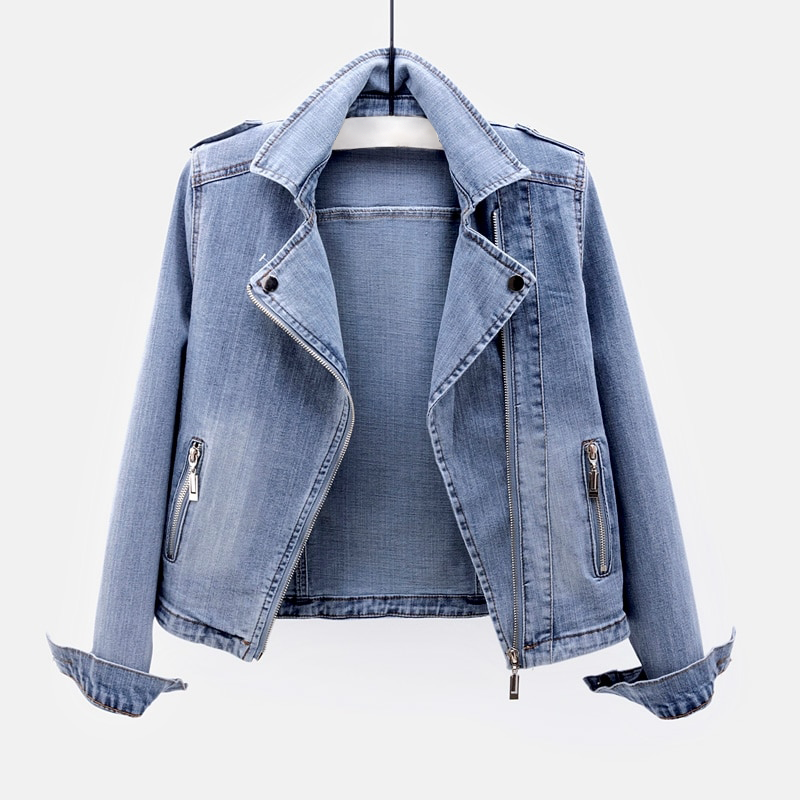 Zarelle | Denim Spijkerjack met Asymmetrische Rits en Stoer Silhouet