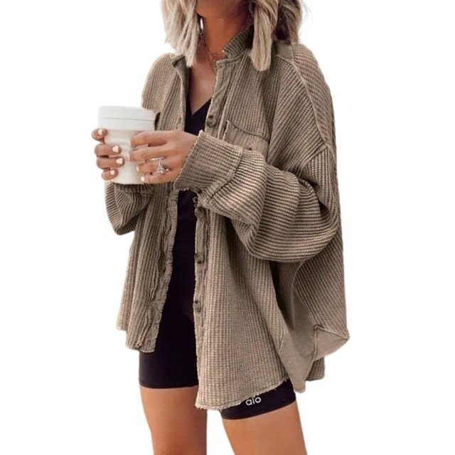 Trendy dames knoopjas van ribfluweel | Elegante jas voor casual en zakelijke looks