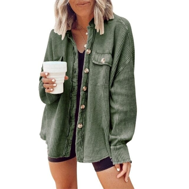 Trendy dames knoopjas van ribfluweel | Elegante jas voor casual en zakelijke looks