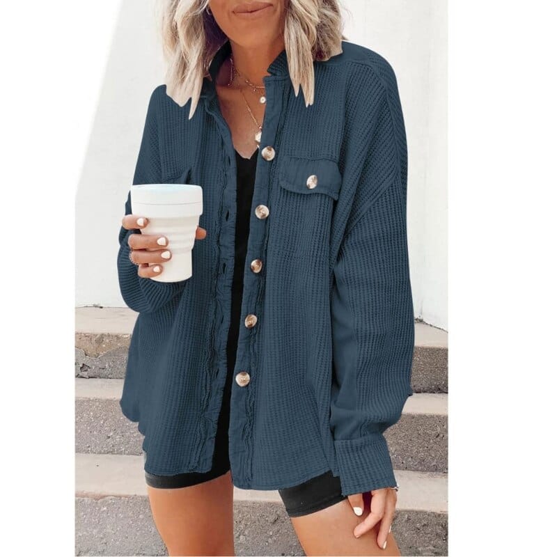 Trendy dames knoopjas van ribfluweel | Elegante jas voor casual en zakelijke looks
