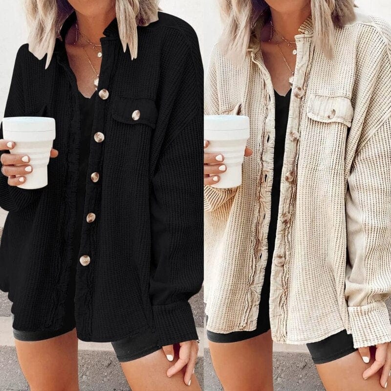 Trendy dames knoopjas van ribfluweel | Elegante jas voor casual en zakelijke looks