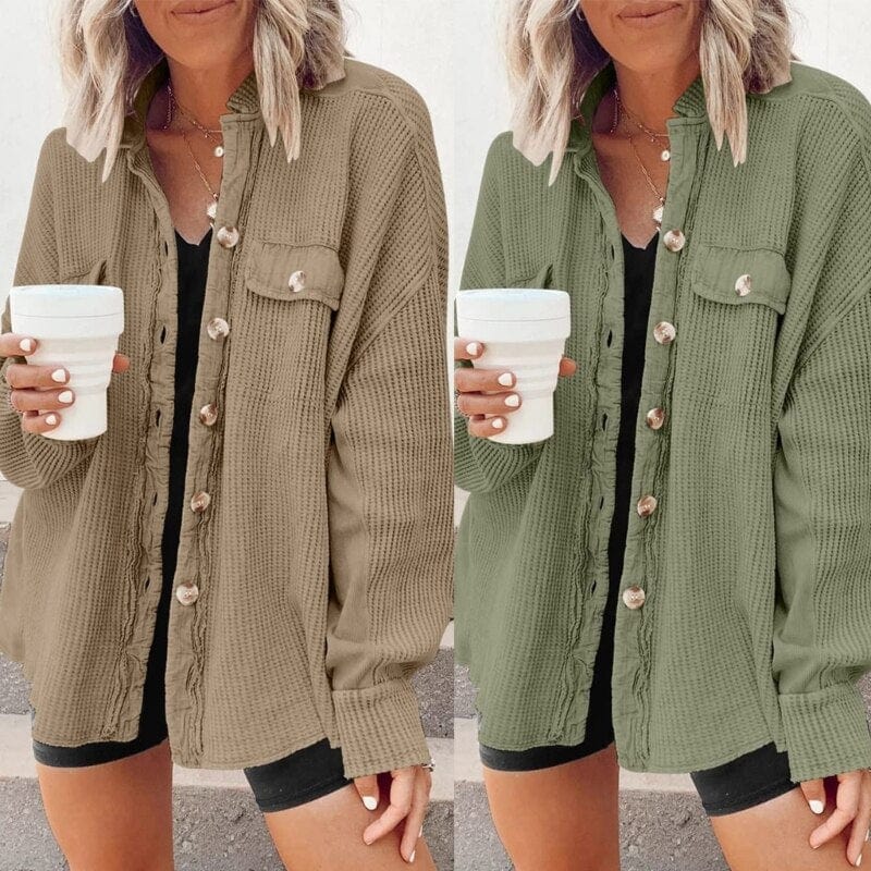 Trendy dames knoopjas van ribfluweel | Elegante jas voor casual en zakelijke looks