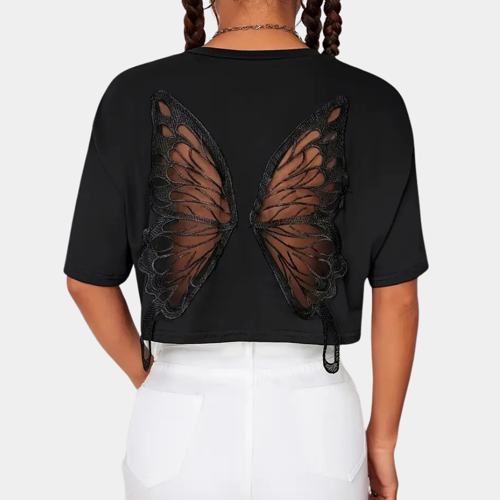 NAYLA | Cropped T-Shirt met Vlinderprint