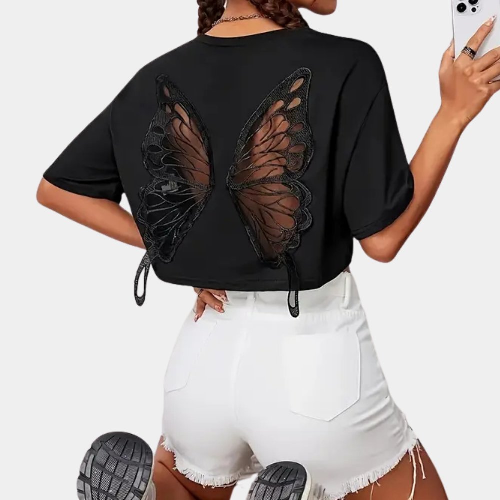 NAYLA | Cropped T-Shirt met Vlinderprint