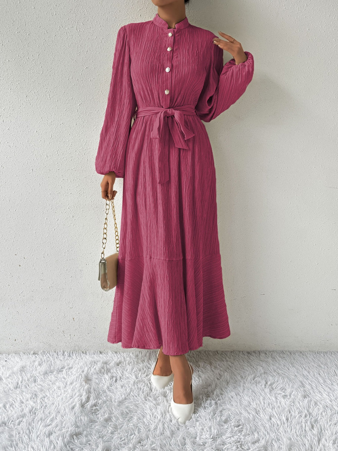 MAUREEN | Jurk met Lange Mouwen en Tailleaccent