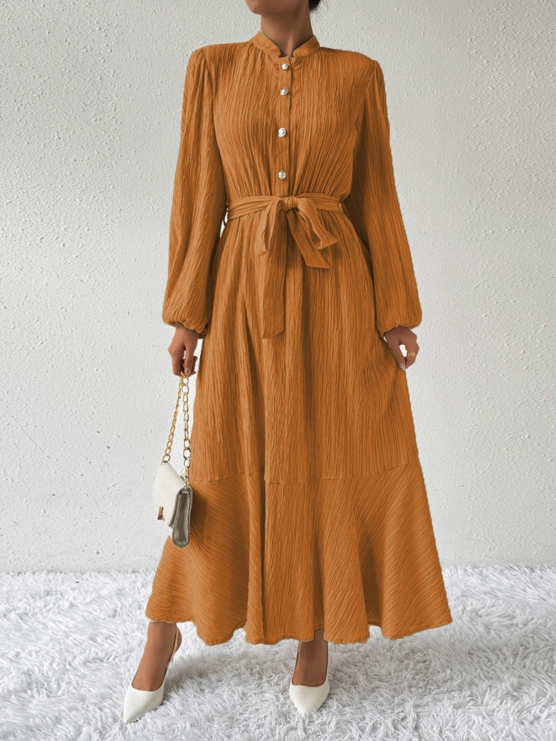 MAUREEN | Jurk met Lange Mouwen en Tailleaccent