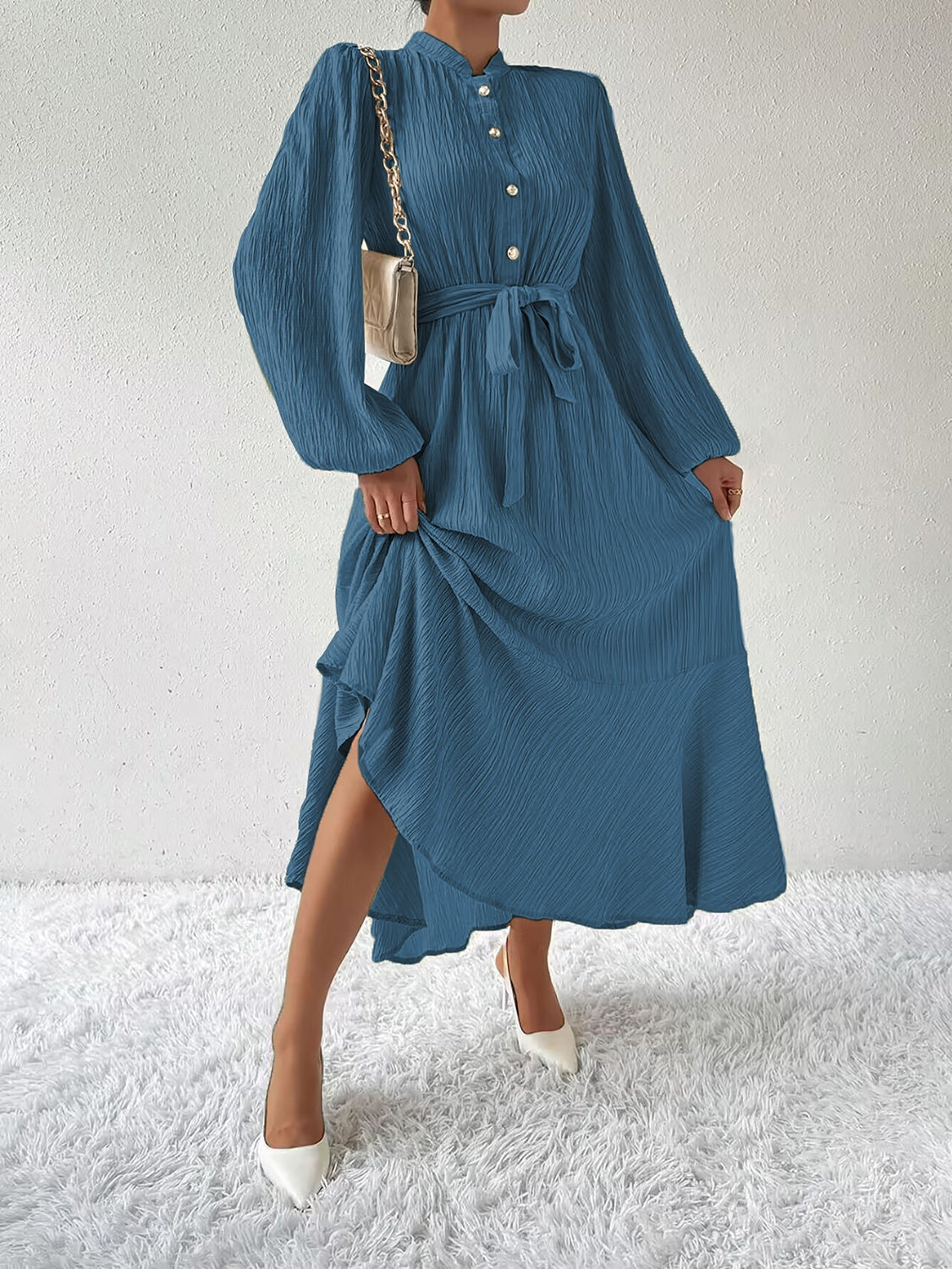MAUREEN | Jurk met Lange Mouwen en Tailleaccent