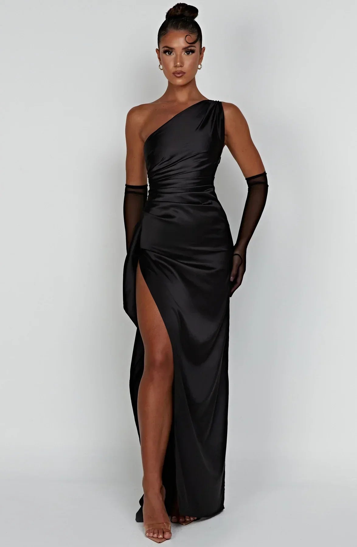 IRINA | Satijnen One-Shoulder Splitjurk voor Speciale Gelegenheden