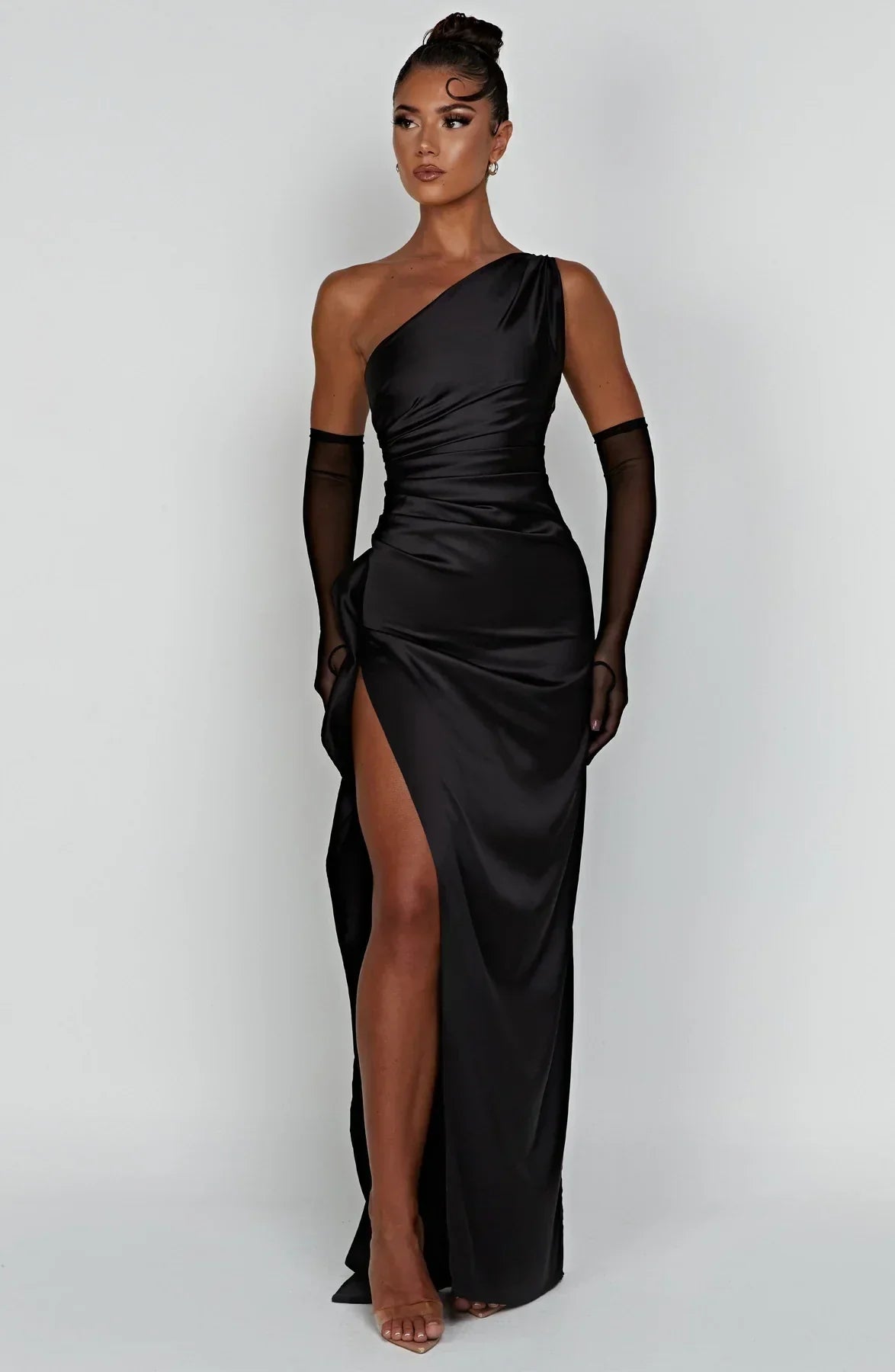IRINA | Satijnen One-Shoulder Splitjurk voor Speciale Gelegenheden